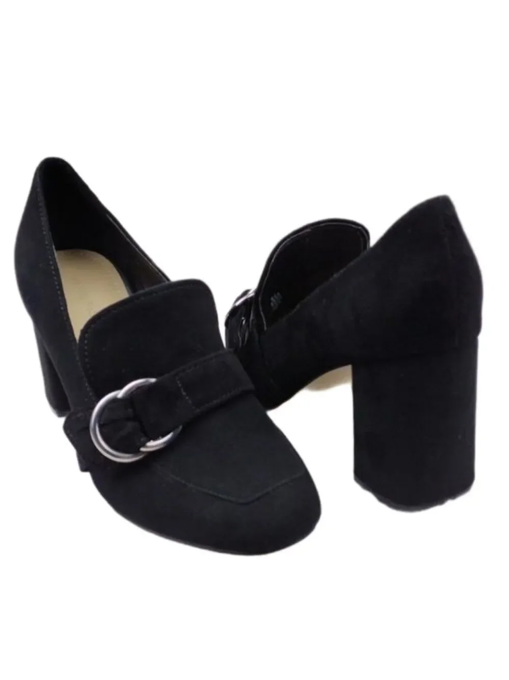 Marc Fisher Caila Black Suede Upper Round Toe Block High Heel Slip On Shoe